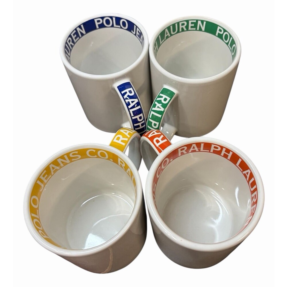 Ralph Lauren Polo Jeans White Coffee Mugs Cups Lot 4 Green Orange Blue Yellow